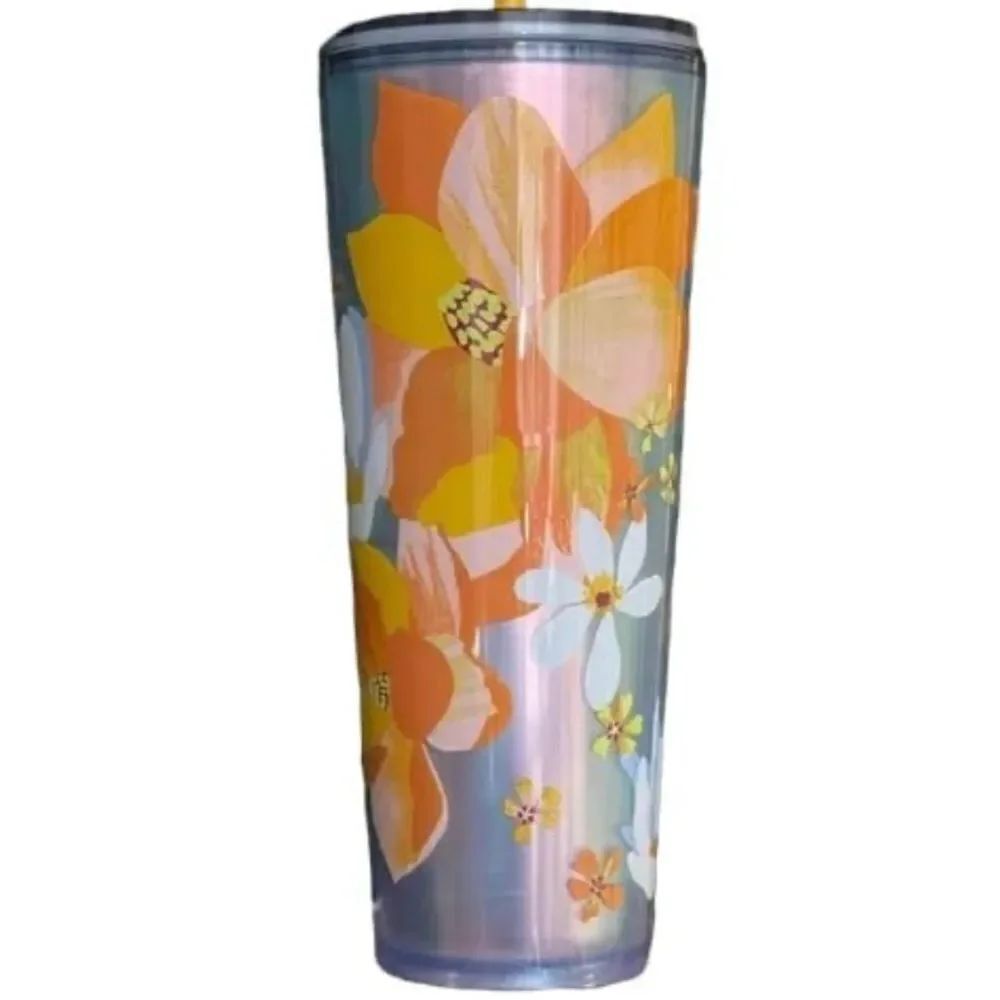 Starbucks Spring 2024 Yellow Blue Dichroic Magnolias 24 Oz Venti Plastic Tumbler